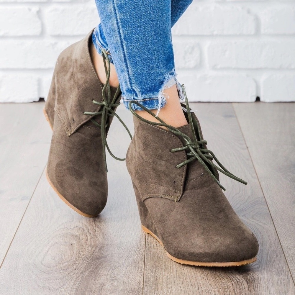 Olive Fashion Wedges Booties